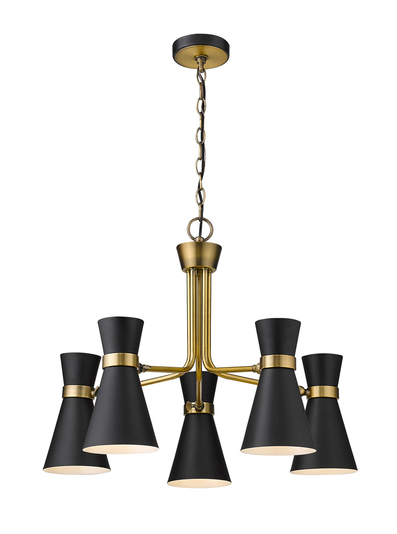 Soriano 5 Light 27" Chandelier in Matte Black + Heritage Brass