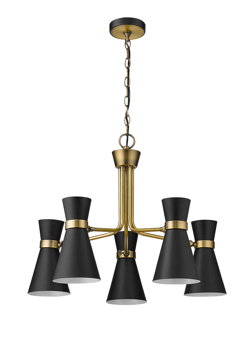 Soriano 5 Light 27" Chandelier in Matte Black + Heritage Brass