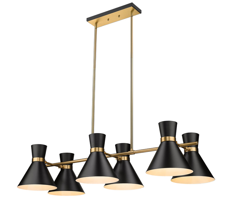 Soriano 6 Light 48" Linear Pendant in Matte Black + Heritage Brass