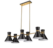 Soriano 6 Light 48" Linear Pendant in Matte Black + Heritage Brass