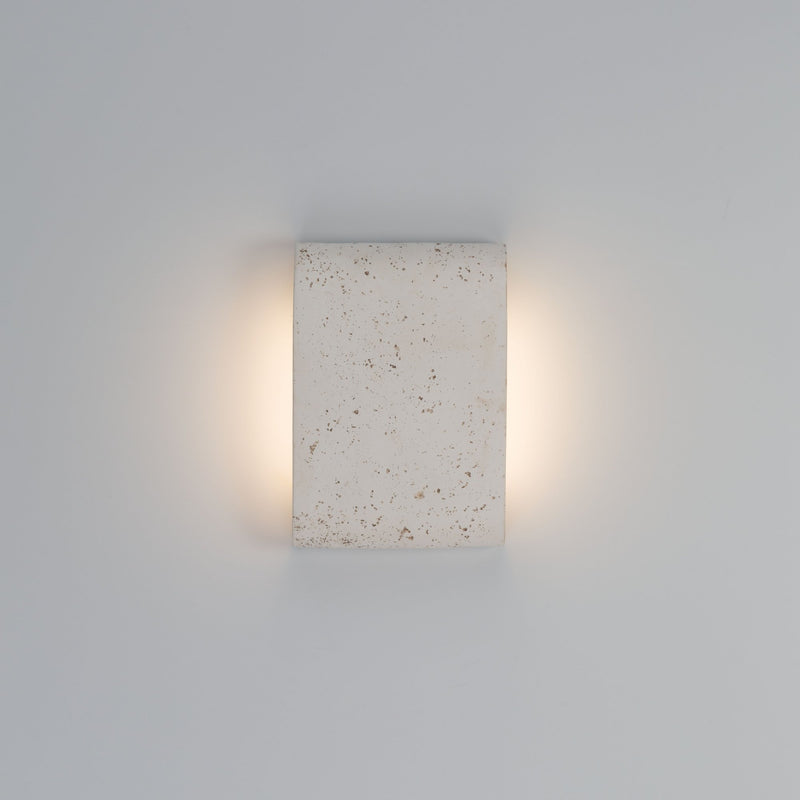 Stela 9" Outdoor Wall Sconce in White Travertine