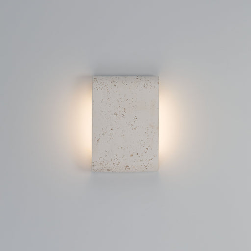 Stela 9" Outdoor Wall Sconce in White Travertine