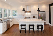 Soriano 1 Light 13.25" Pendant in Matte Black + Brushed Nickel in a room setting
