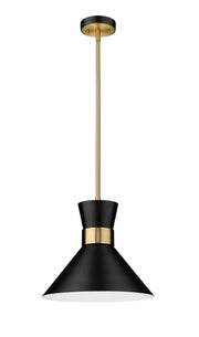 Soriano 1 Light 13.25" Pendant in Matte Black + Heritage Brass