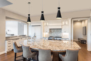 Soriano 1 Light 8" Pendant in Matte Black + Brushed Nickel in a room setting
