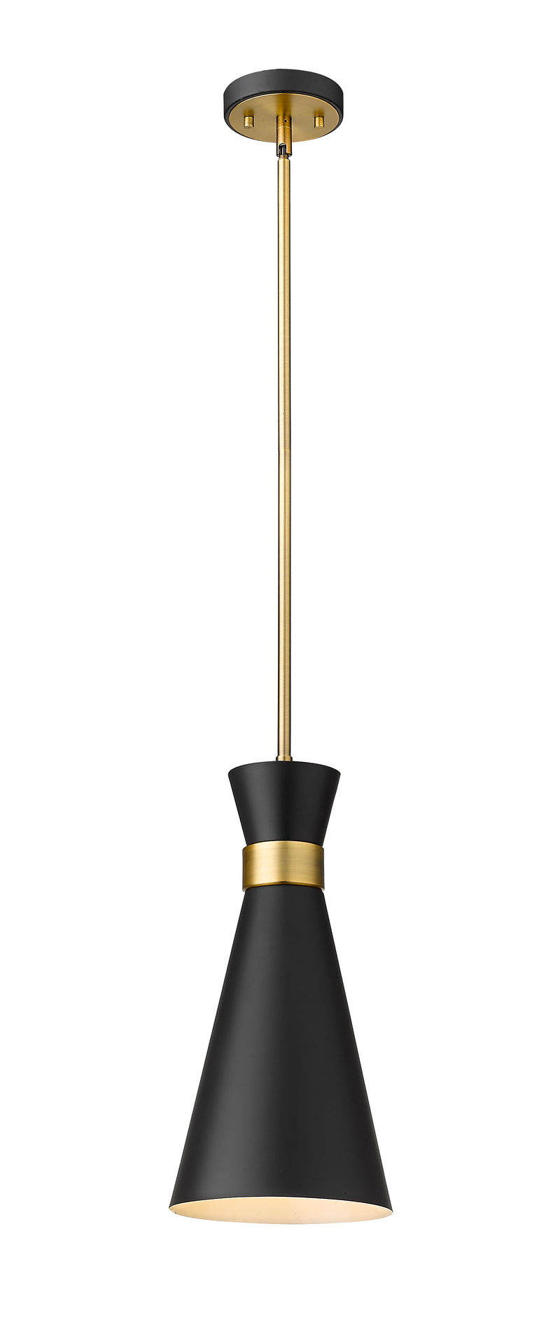 Soriano 1 Light 8" Pendant in Matte Black + Heritage Brass