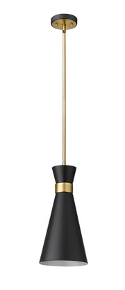 Soriano 1 Light 8" Pendant in Matte Black + Heritage Brass
