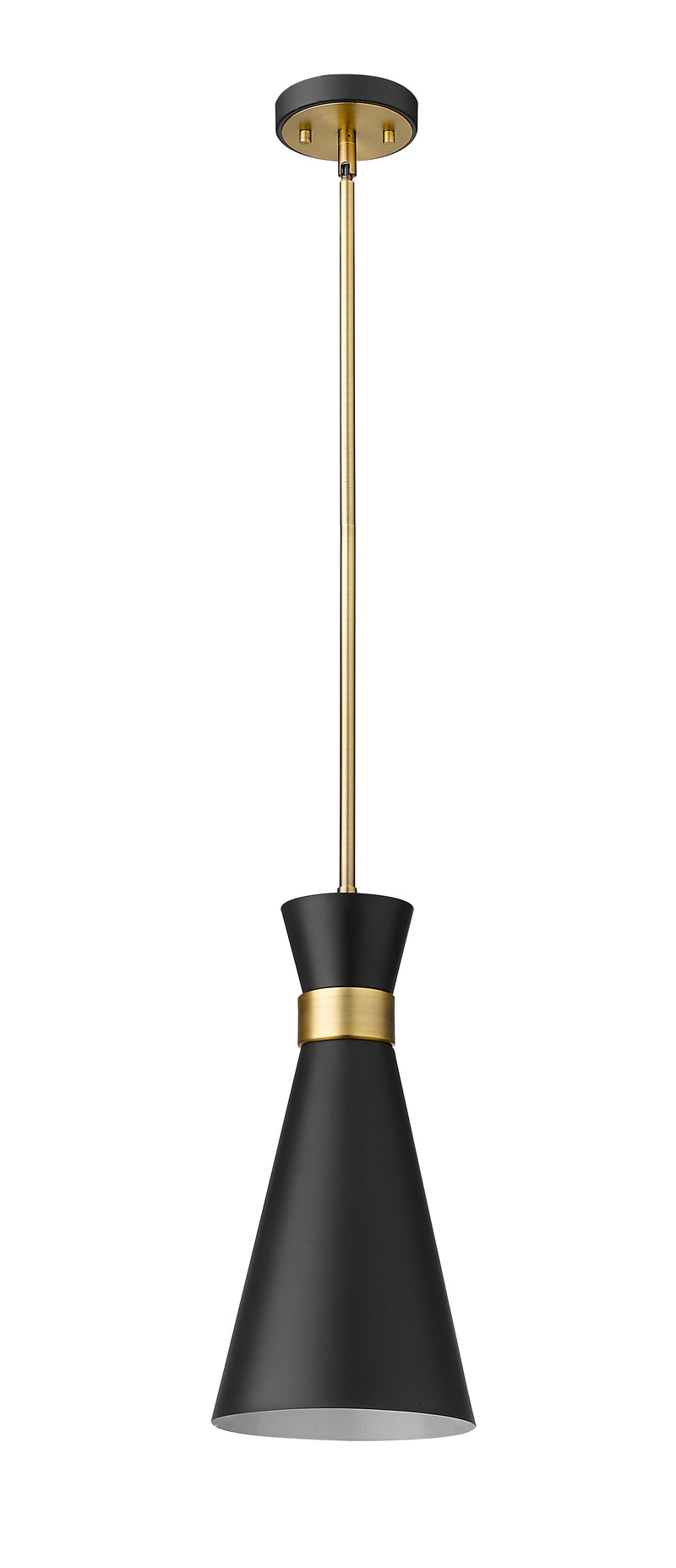 Soriano 1 Light 8" Pendant in Matte Black + Heritage Brass