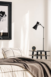 Soriano 1 Light 13.75" Table Lamp in Matte Black + Brushed Nickel in a room setting