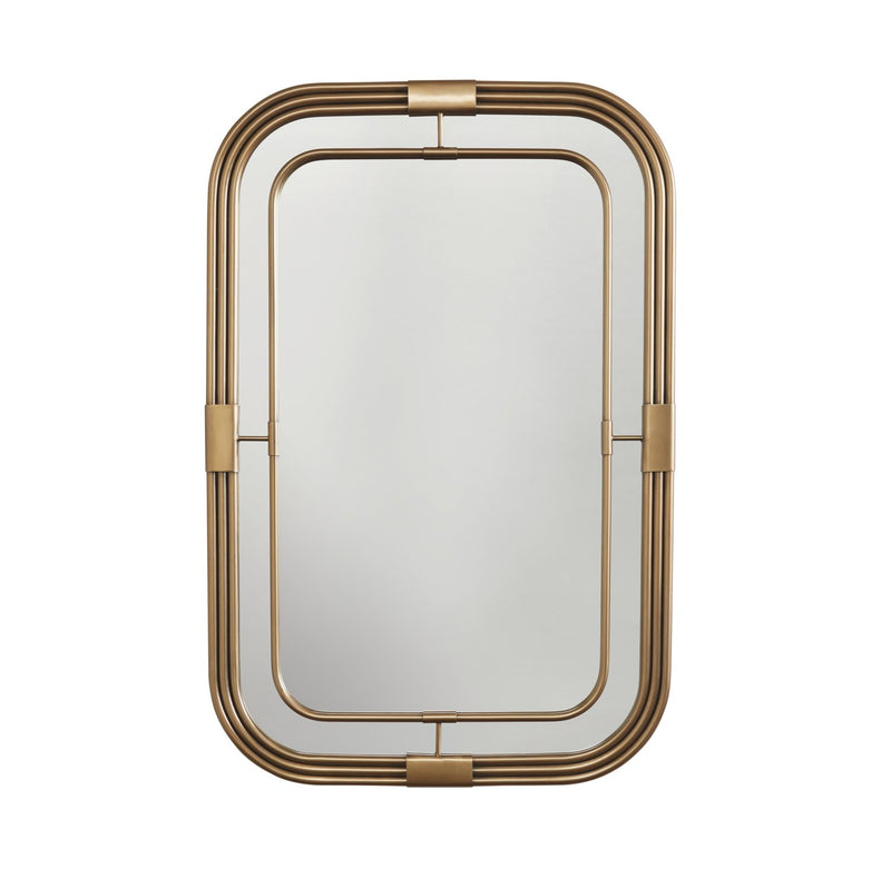 Rectangle Piped Metal Frame Mirror in Aged Brass Mirror