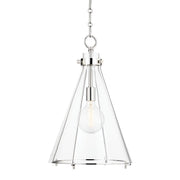 Eldridge 14" Clear Glass Pendant in Polished Nickel