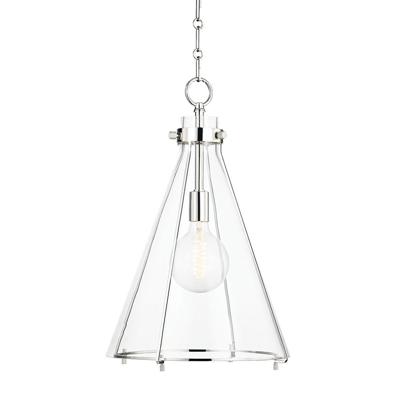 Eldridge 14" Clear Glass Pendant in Polished Nickel