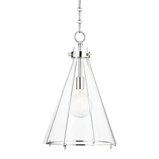 Eldridge 14" Clear Glass Pendant in Polished Nickel
