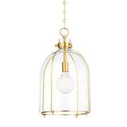 Eldridge 15.5" Clear Glass Pendant in Aged Brass