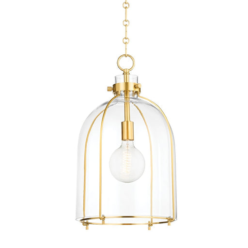Eldridge 15.5" Clear Glass Pendant in Aged Brass