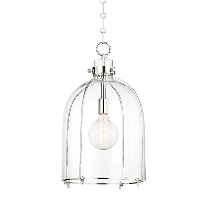 Eldridge 15.5" Clear Glass Pendant in Polished Nickel