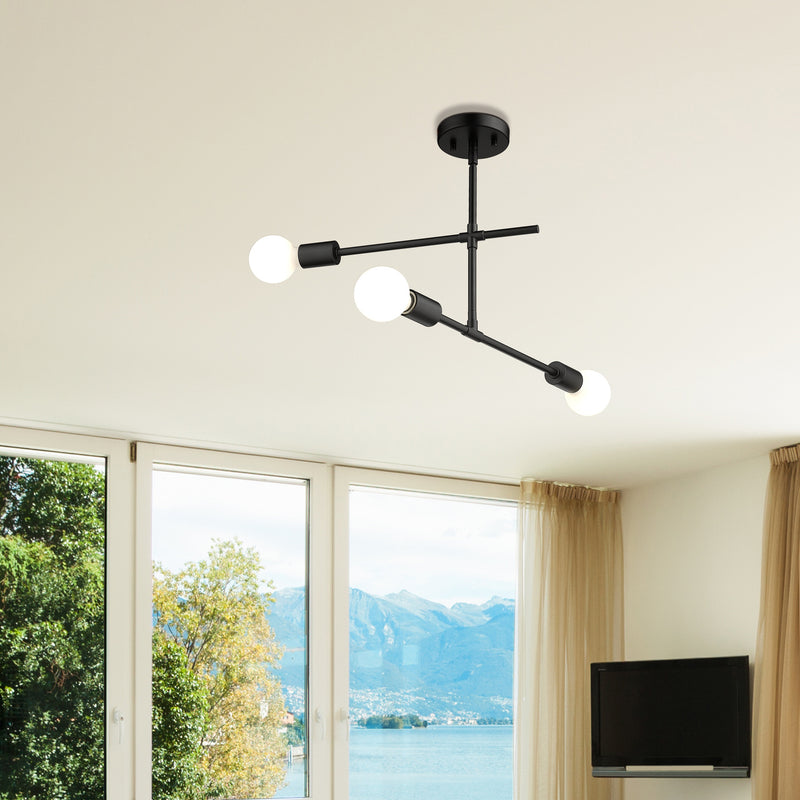 Modernist 3 Light 4.75" Semi Flush Mount in Matte Black in a room setting