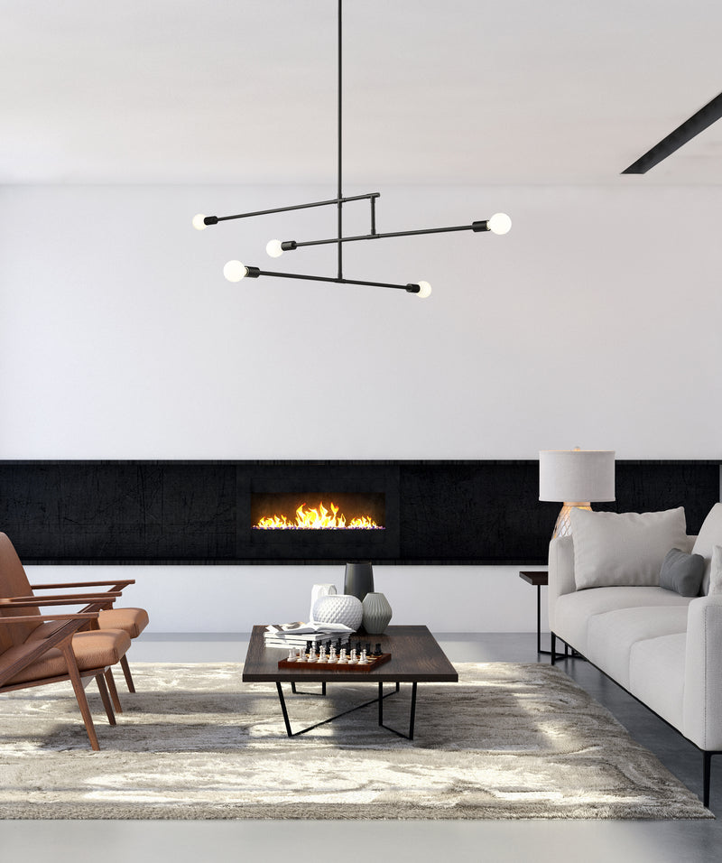Modernist 5 Light 4.75" Chandelier, Matte Black in Matte Black in a room setting
