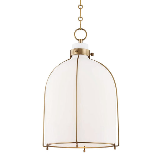 Eldridge 14" Opal Glass Pendant in Aged Brass