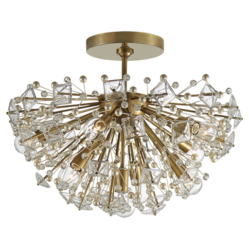 Dickinson Nine Light Semi Flush Mount in Soft Brass