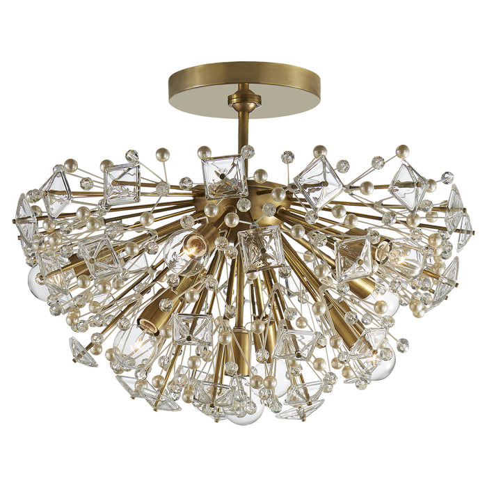 Dickinson Nine Light Semi Flush Mount in Soft Brass