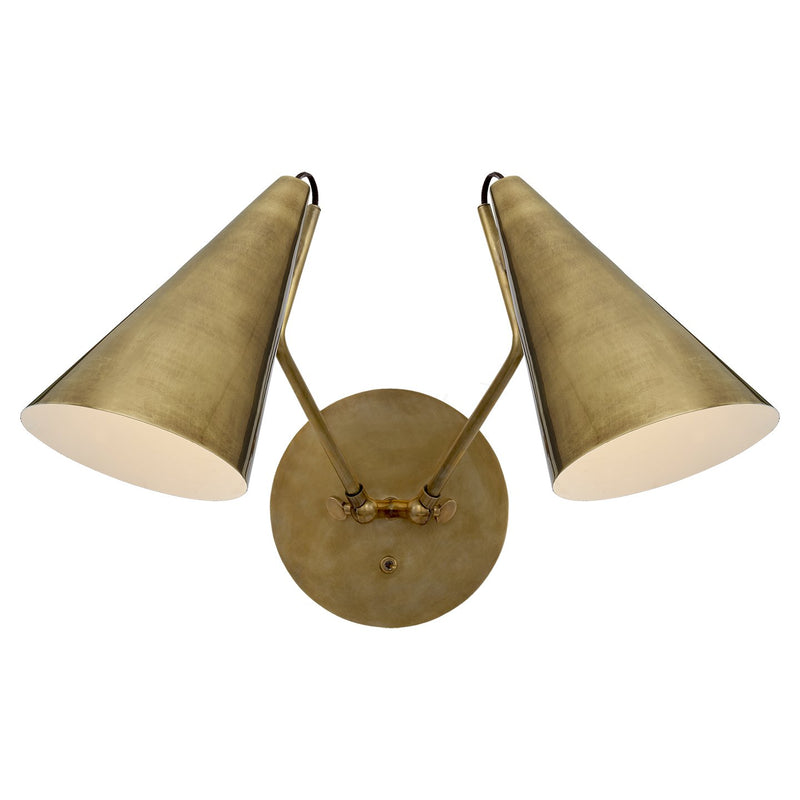 Clemente Double 2-Light Swing Arm Wall Lamp in Hand-Rubbed Antique Brass