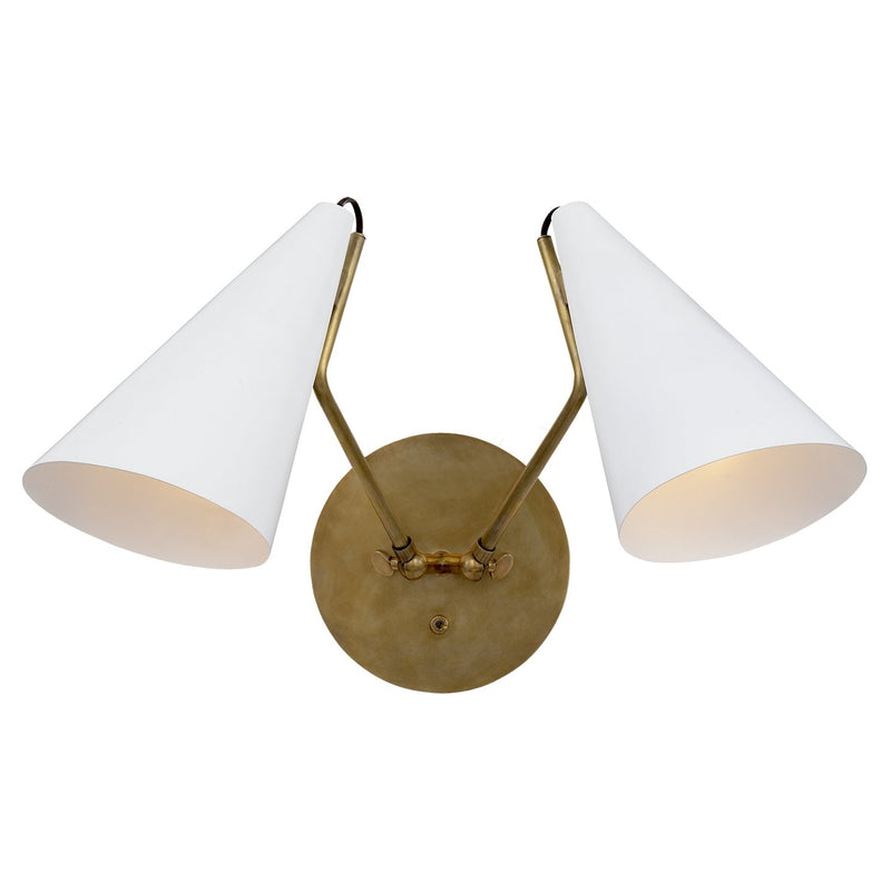 Clemente Double 2-Light Swing Arm Wall Lamp in Hand-Rubbed Antique Brass