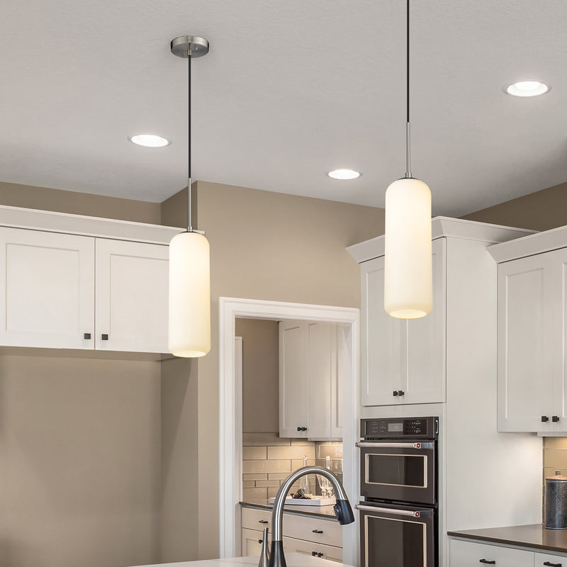 Monty 1 Light 5.25" Pendant, 22" Tall in Brushed Nickel in a room setting