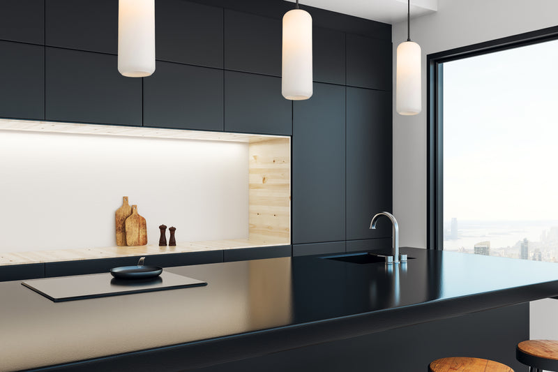Monty 1 Light 5.25" Pendant, 22" Tall in Matte Black in a room setting