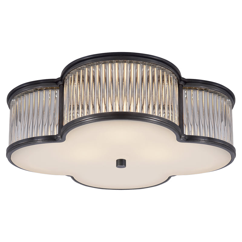Basil Three Light Flush Mount in Gun Metal with Clear Glass