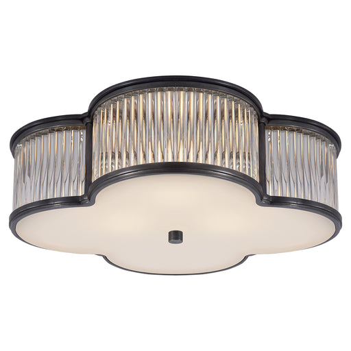 Basil Three Light Flush Mount in Gun Metal with Clear Glass