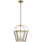 Riverside Small Square 4-Light Lantern Pendant in Antique-Burnished Brass
