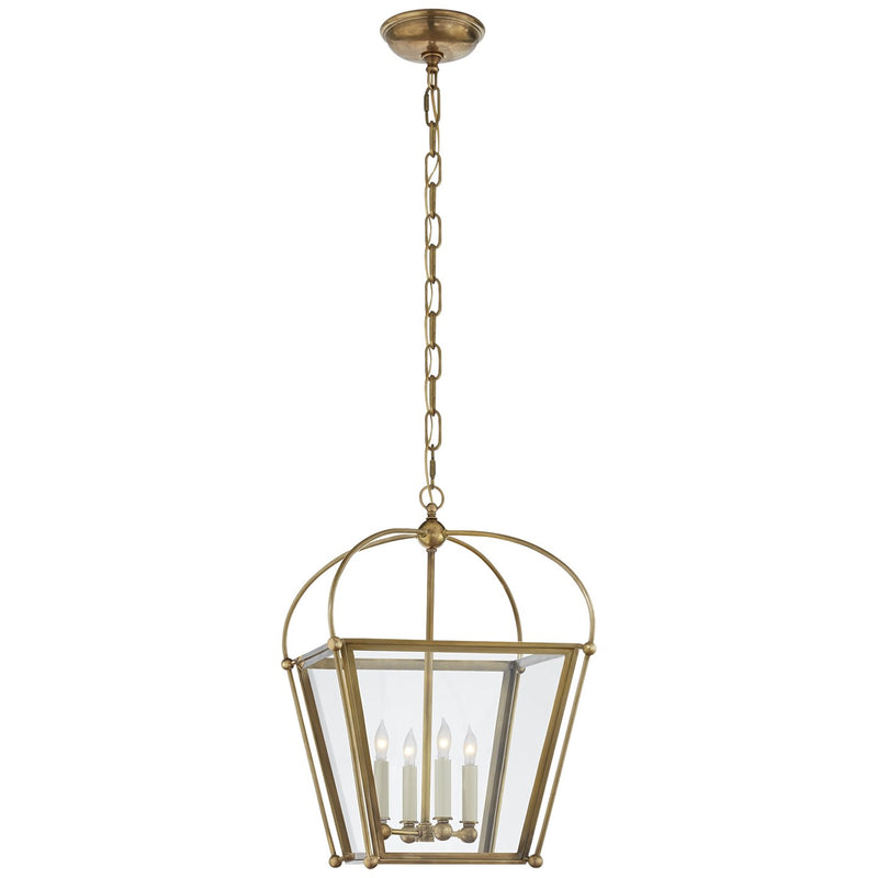 Riverside Small Square 4-Light Lantern Pendant in Antique-Burnished Brass
