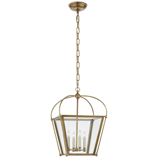 Riverside Small Square 4-Light Lantern Pendant in Antique-Burnished Brass