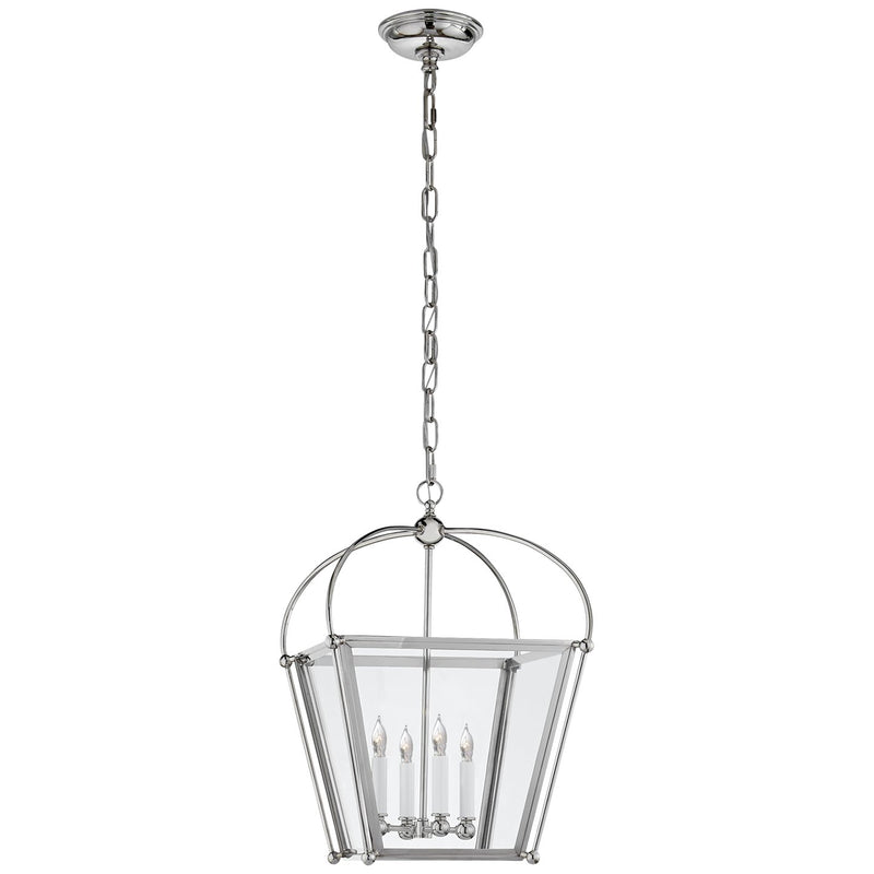 Riverside Small Square 4-Light Lantern Pendant in Polished Nickel