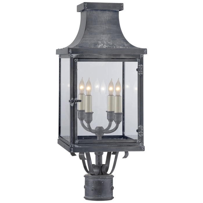 Bedford Four Light Post Lantern in Weathered Zinc