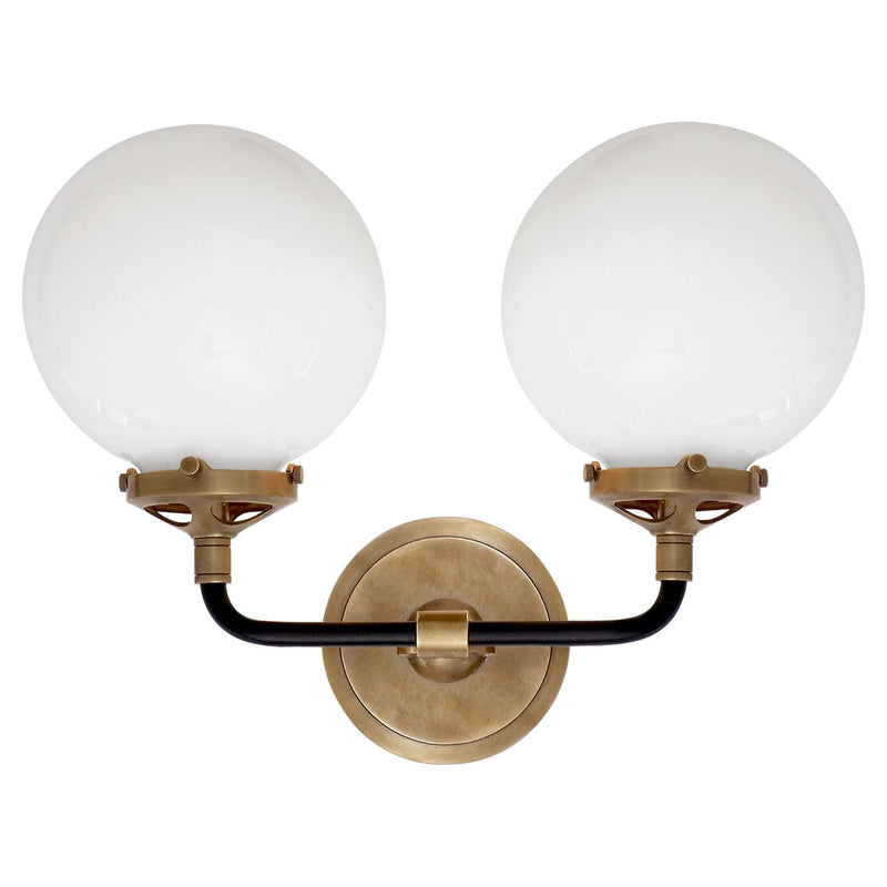 Bistro Double Curved 2-Light Bath Vanity Light in Hand-Rubbed Antique Brass and Black