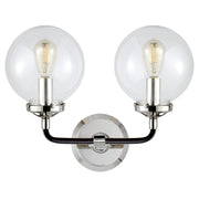 Bistro Double Curved 2-Light Bath Vanity Light in Polished Nickel and Black