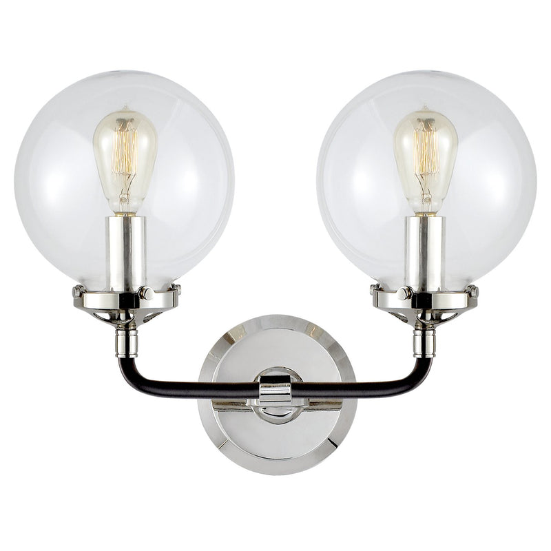 Bistro Double Curved 2-Light Bath Vanity Light in Polished Nickel and Black