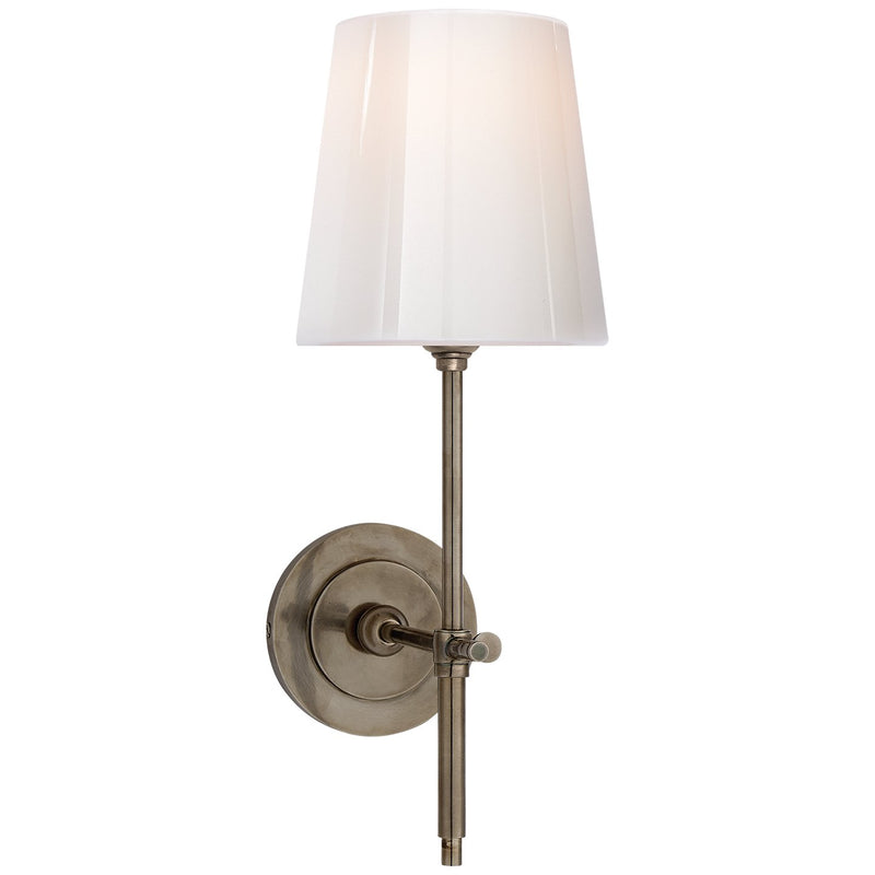 Bryant 14.5" White Glass Bath Sconce in Antique Nickel