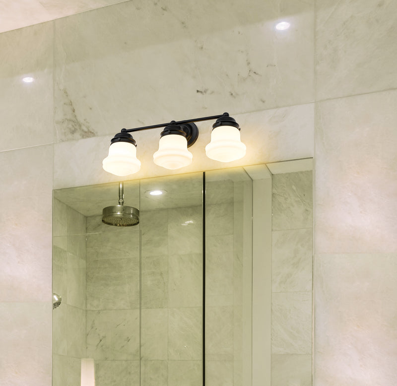 Vaughn 3 Light 22.5" Vanity in Matte Black in a room setting