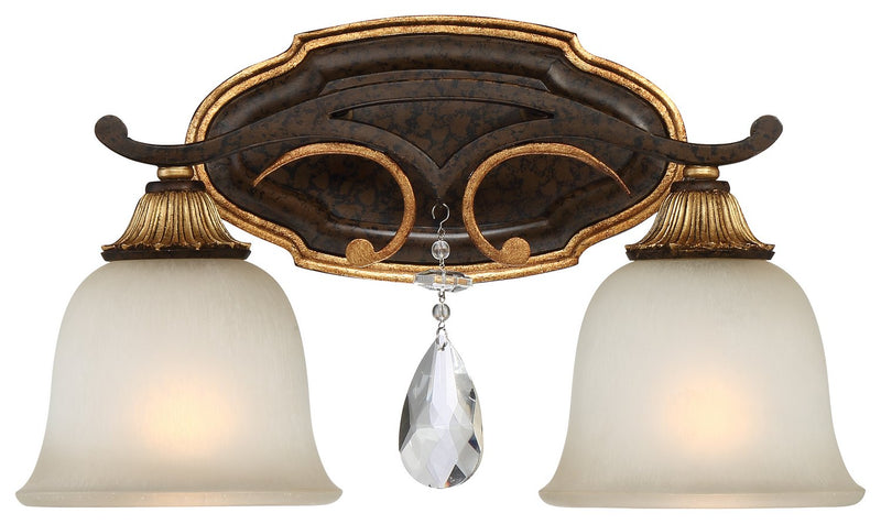 Chateau Nobles 2-Light Bath Vanity Light in Raven Bronze with Sunburst Gold Leaf Highlights