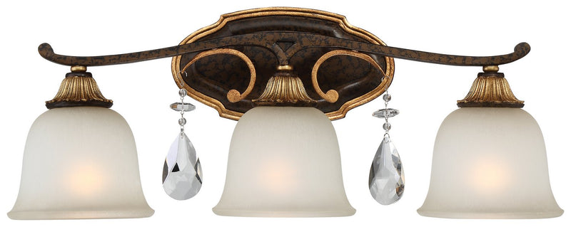 Chateau Nobles 3-Light Bath Vanity Light in Raven Bronze with Sunburst Gold Leaf Highlights