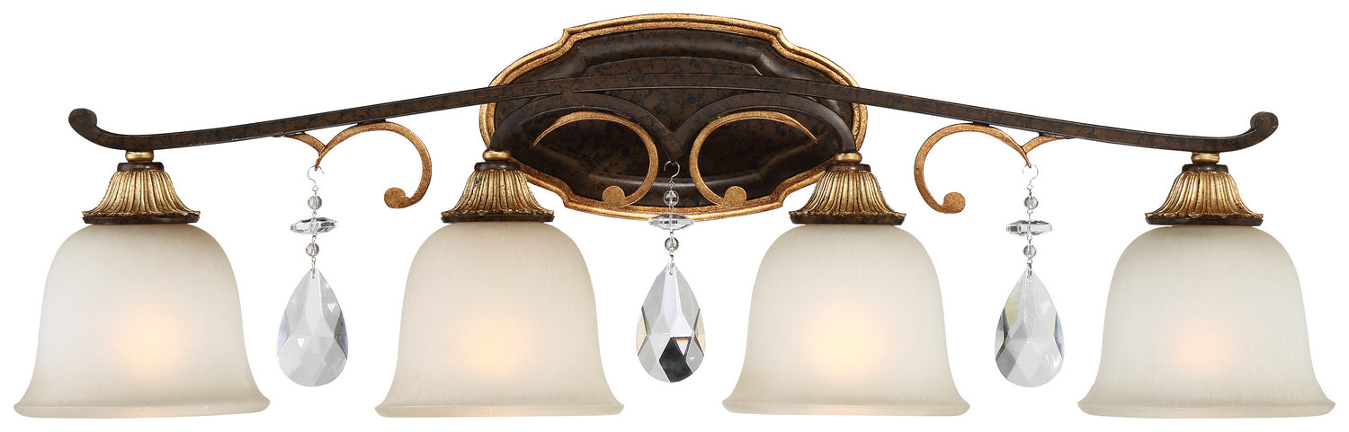 Chateau Nobles 4-Light Bath Sconce in Raven Bronze with Sunburst Gold with Driftwood Glass - Lamps Expo
