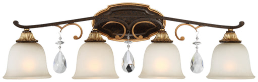Chateau Nobles 4-Light Bath Sconce in Raven Bronze with Sunburst Gold with Driftwood Glass - Lamps Expo
