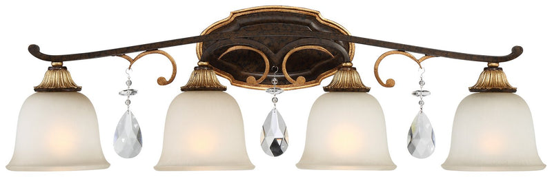 Chateau Nobles 4-Light Bath Vanity Light in Raven Bronze with Sunburst Gold Leaf Highlights