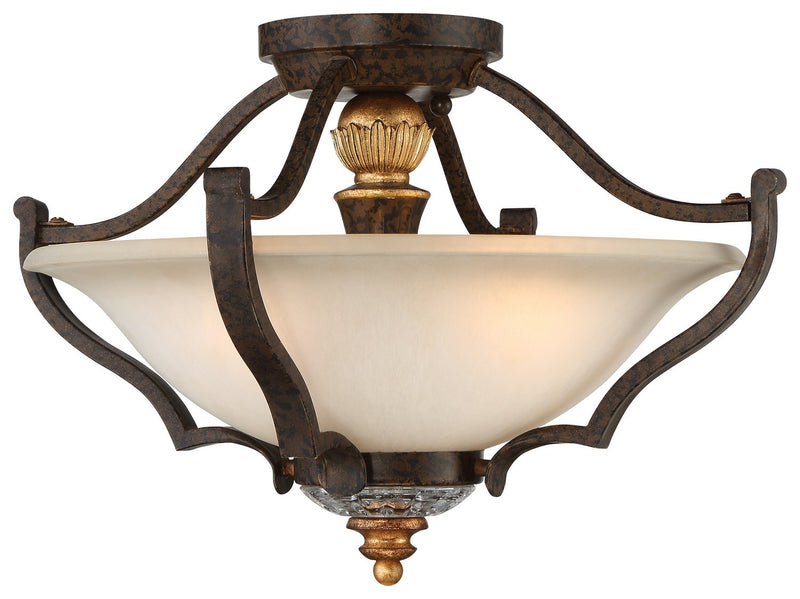 Chateau Nobles 3-Light Semi-Flush Mount in Raven Bronze with Sunburst Gold Leaf Highlights
