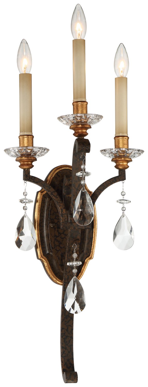 Chateau Nobles 3-Light Wall Sconce in Raven Bronze with Sunburst Gold Leaf Highlights
