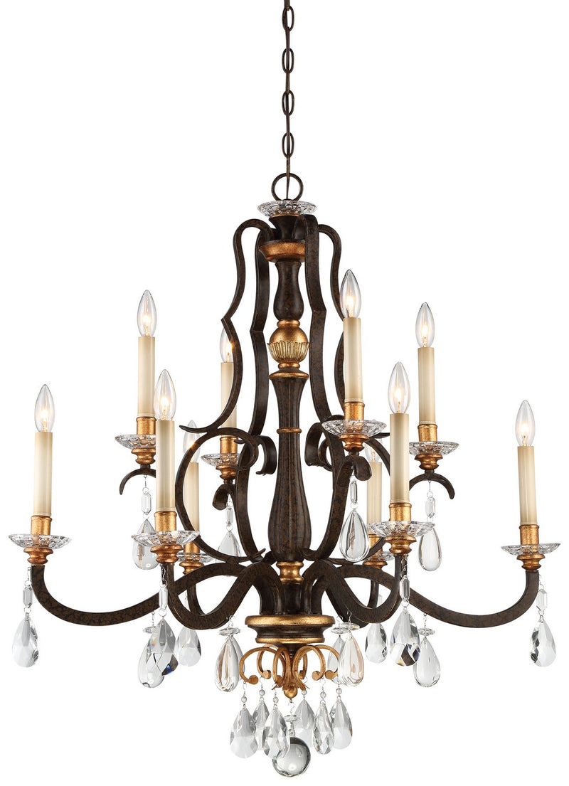 Chateau Nobles 10-Light Chandelier in Raven Bronze with Sunburst Gold Leaf Highlights