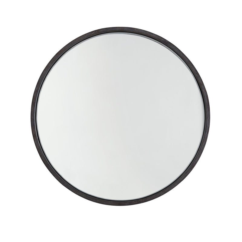 Round Wood and Metal Frame Mirror in Carbon Grey and Iron Silk
